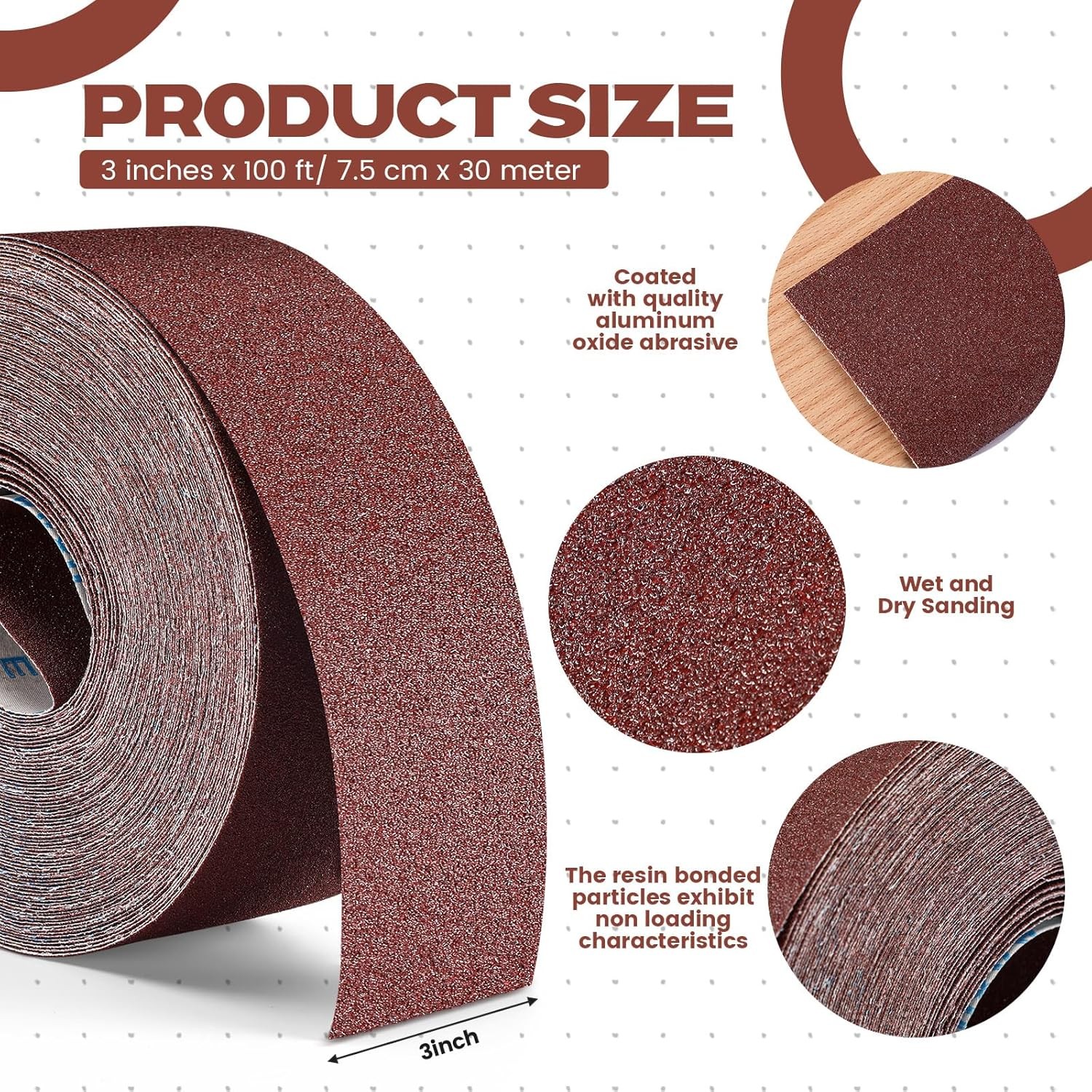 80 Grit Abrasive Sandpaper Roll 3” x 100 ft Long Roll of Emery Cloth Sand Pa…