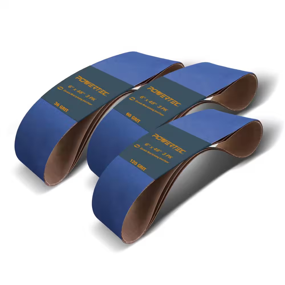 6 X 48 In. Zirconia Sanding Belts Assortment, 3-Each of 36/60/120 Grits for Benc