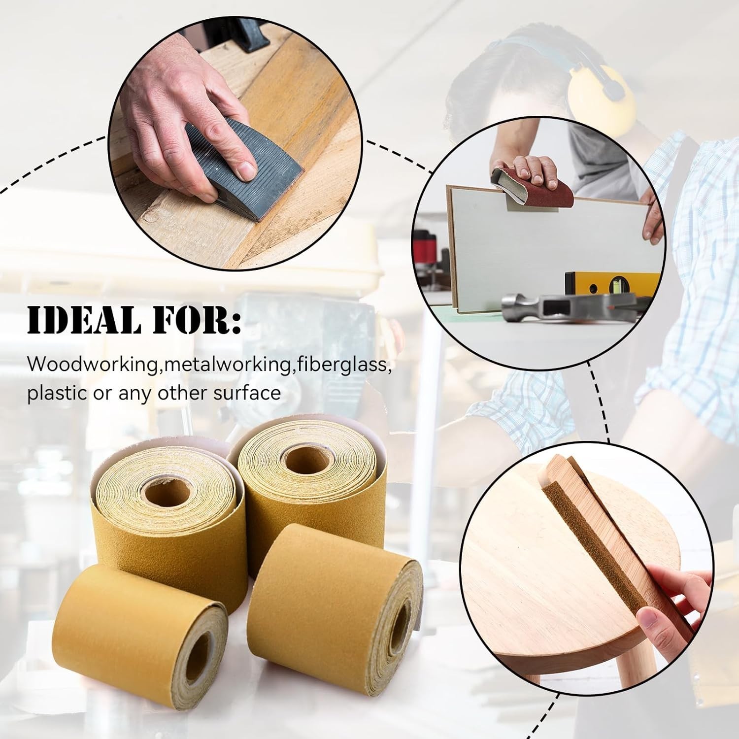 Sandpaper Roll Kit 8pcs 80 120 220 320 Grit Continuous Self-Adhesive Sandpaper