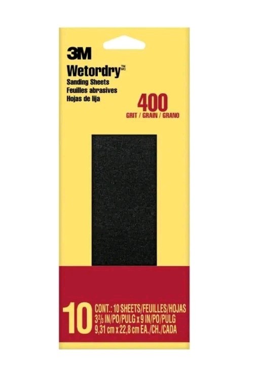 3M Wet Or Dry Sheet Sandpaper Super Fine 400-Grit 3.7 In. X 9 In. 10 Sheets