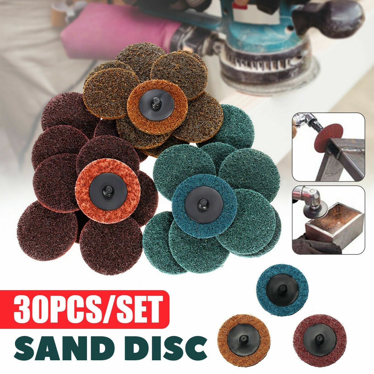 30Pcs 2″ Sanding Roll Disc Surface Conditioning Fine Medium Coarse Prep Pads