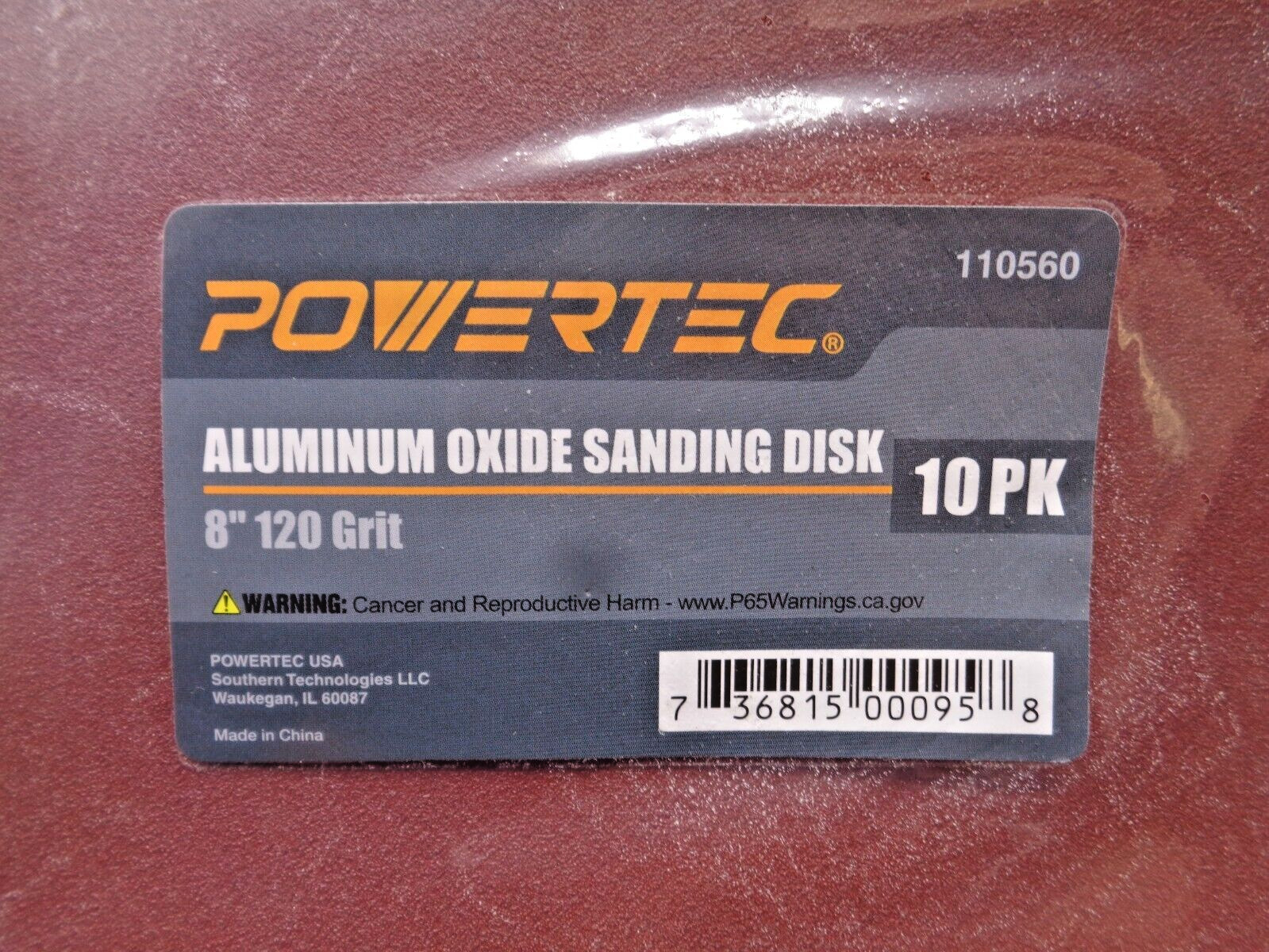 10pk POWERTEC Model # 110560 – 8 inch Aluminum Oxide Sanding Disc – 120 Grit