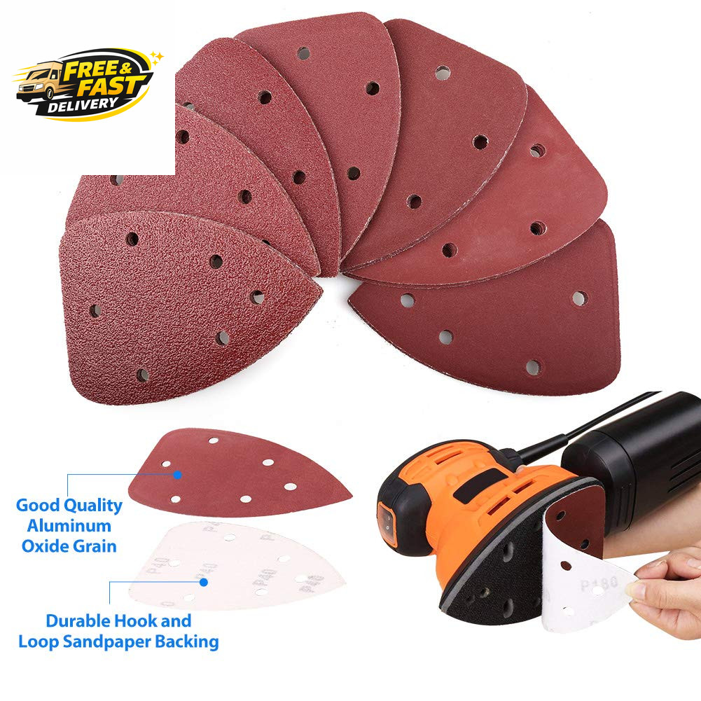 Mouse Sander Sandpaper, 70PCS, 6 Hole Triangle Sanding Pads for Ryobi Detail Pal