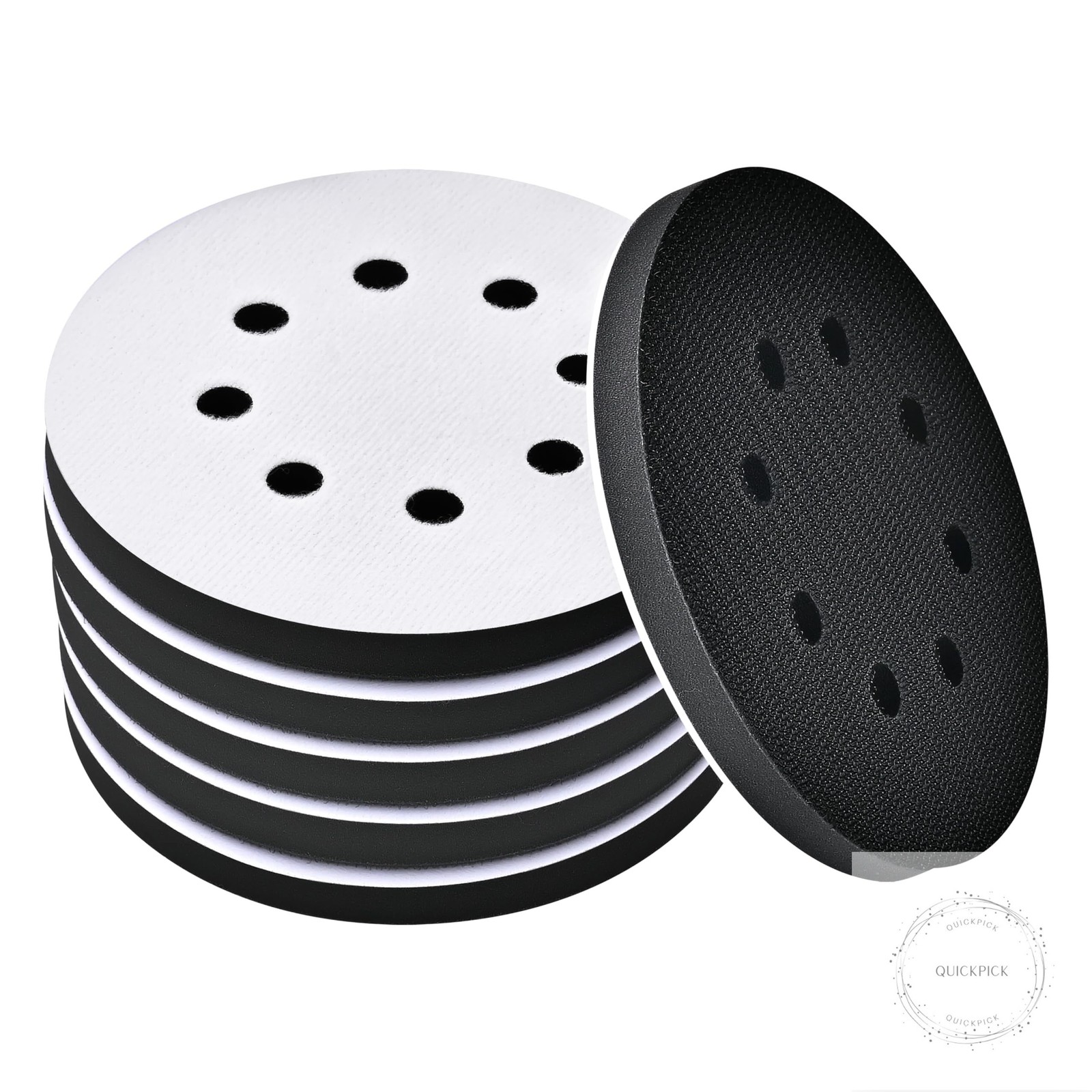 6 Pack 5 Inch 8 Hole Foam Sanding Pads Soft Density Interface Pad, Hook and Loop