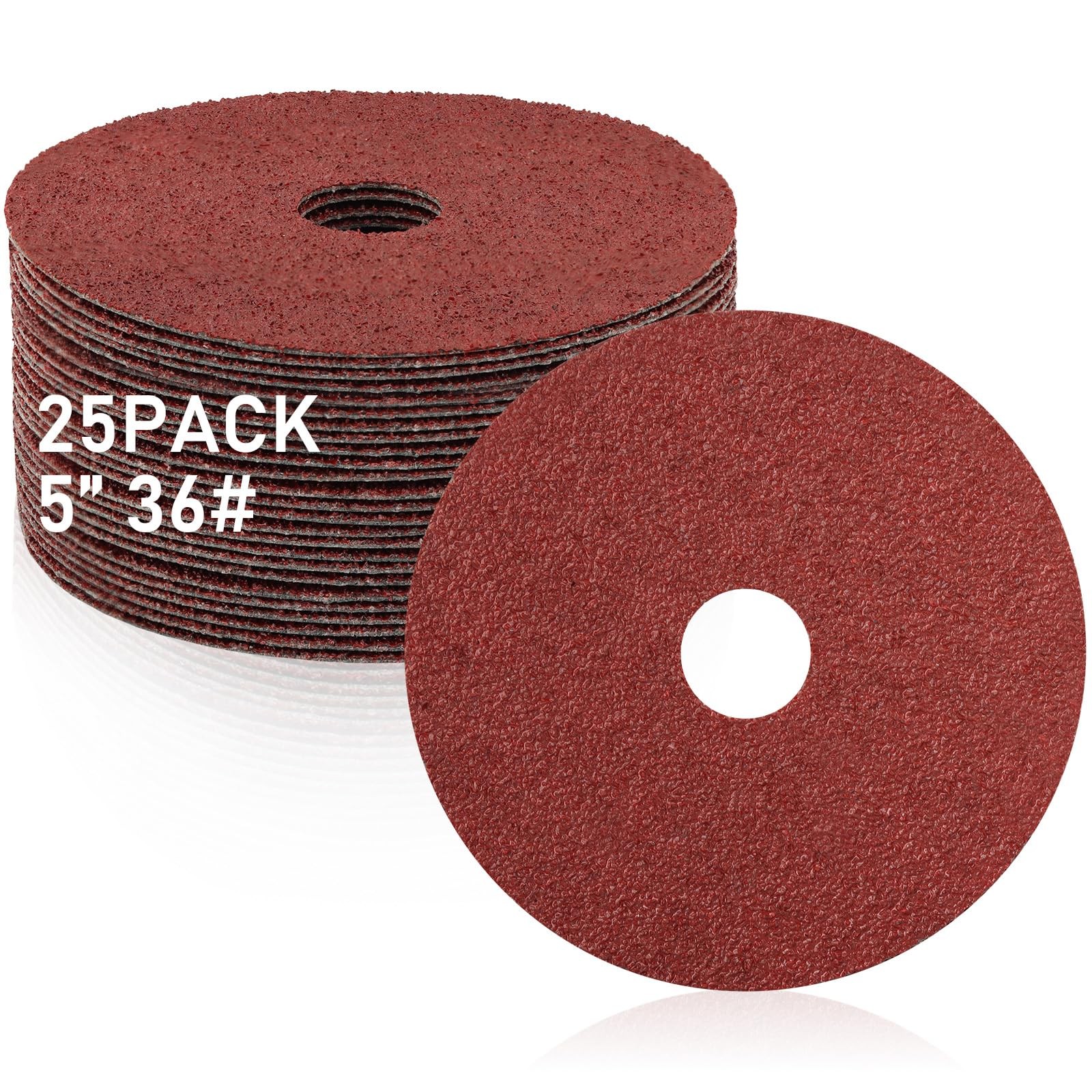 25 Pcs 5″ 36 Grit Sanding Discs, 7/8″ Arbor for Angle Grinder