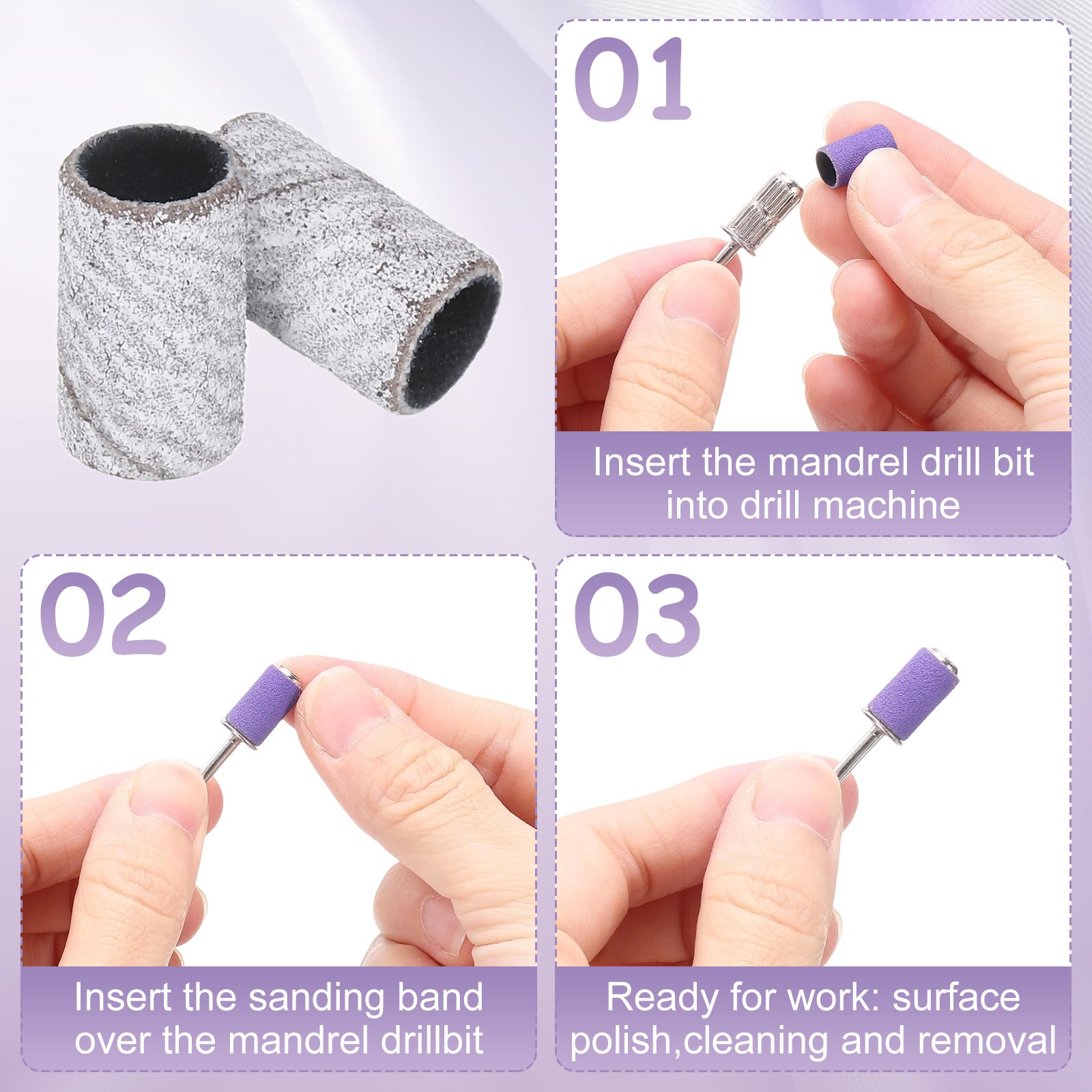100pcs Small Sanding Bands 180 Grit for Nail Drill Bits White