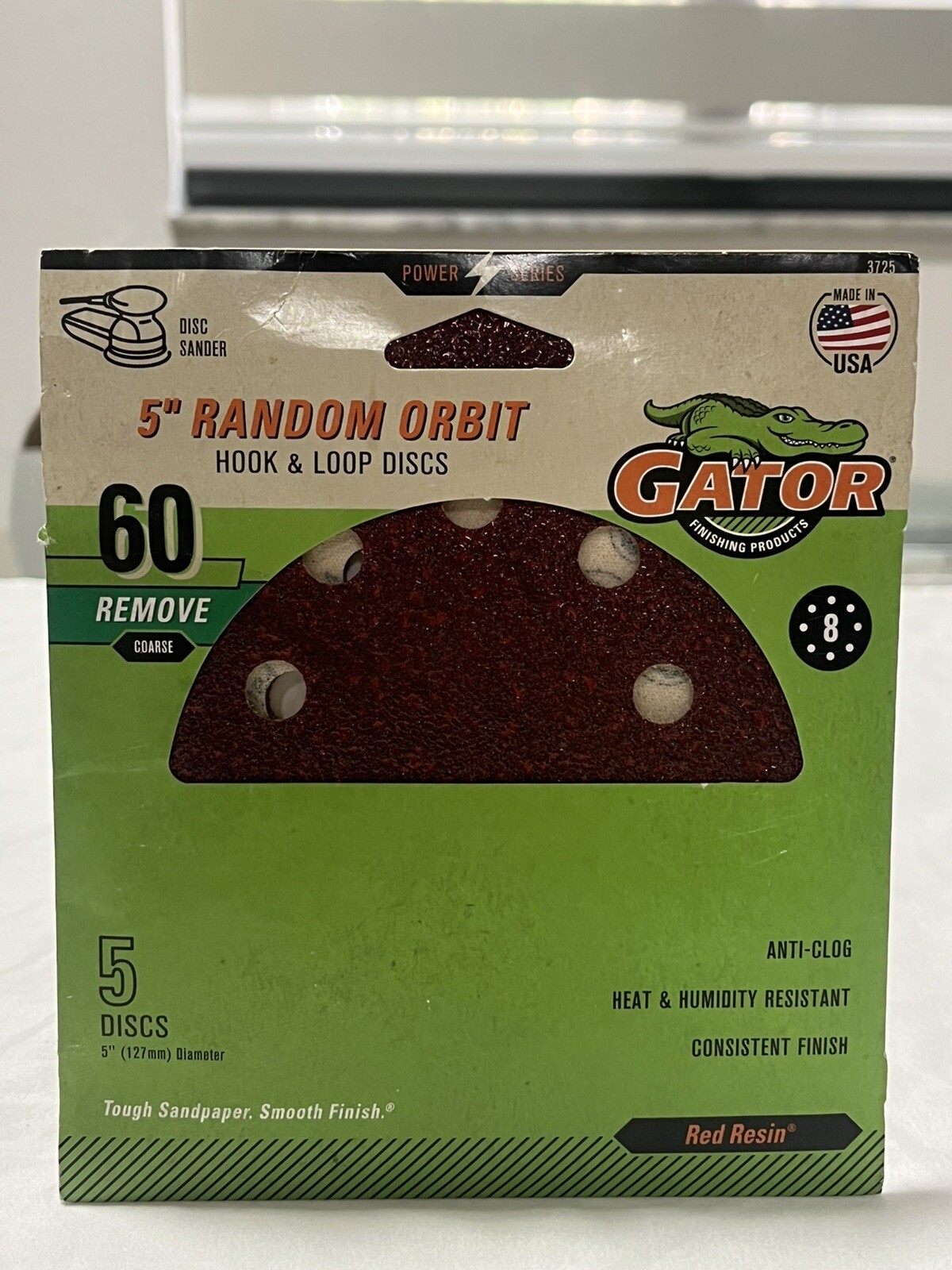 Gator 5” 8-Hole Red Resin Random Orbit Hook & Loop Discs 60 Remove Coarse (5D)