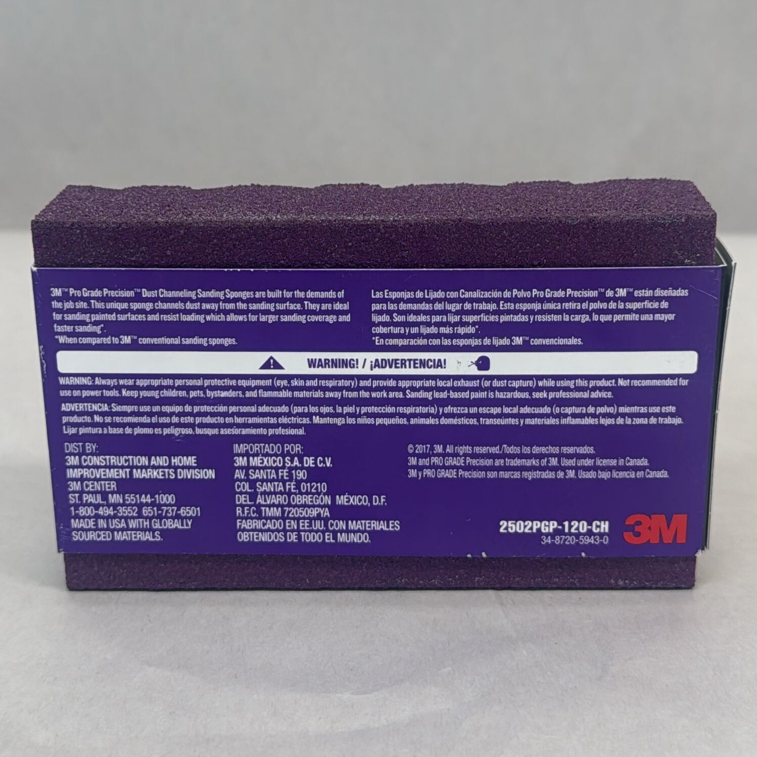 3M Pro Grade Precision Dust Channeling Sanding Sponge 120 Grit Fine