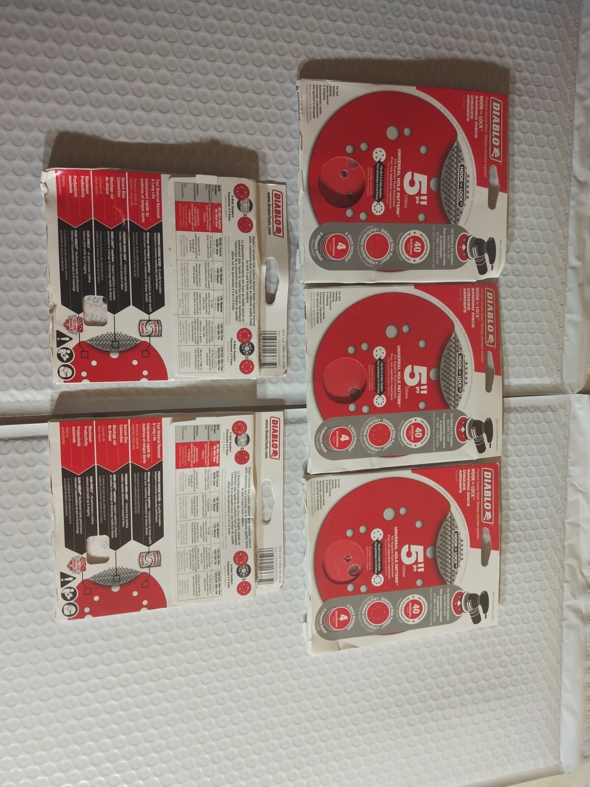 5 Pks Diablo 5in Ceramic Blend Hook and Lock Sanding Disc 40 Grit Extra Coarse 4