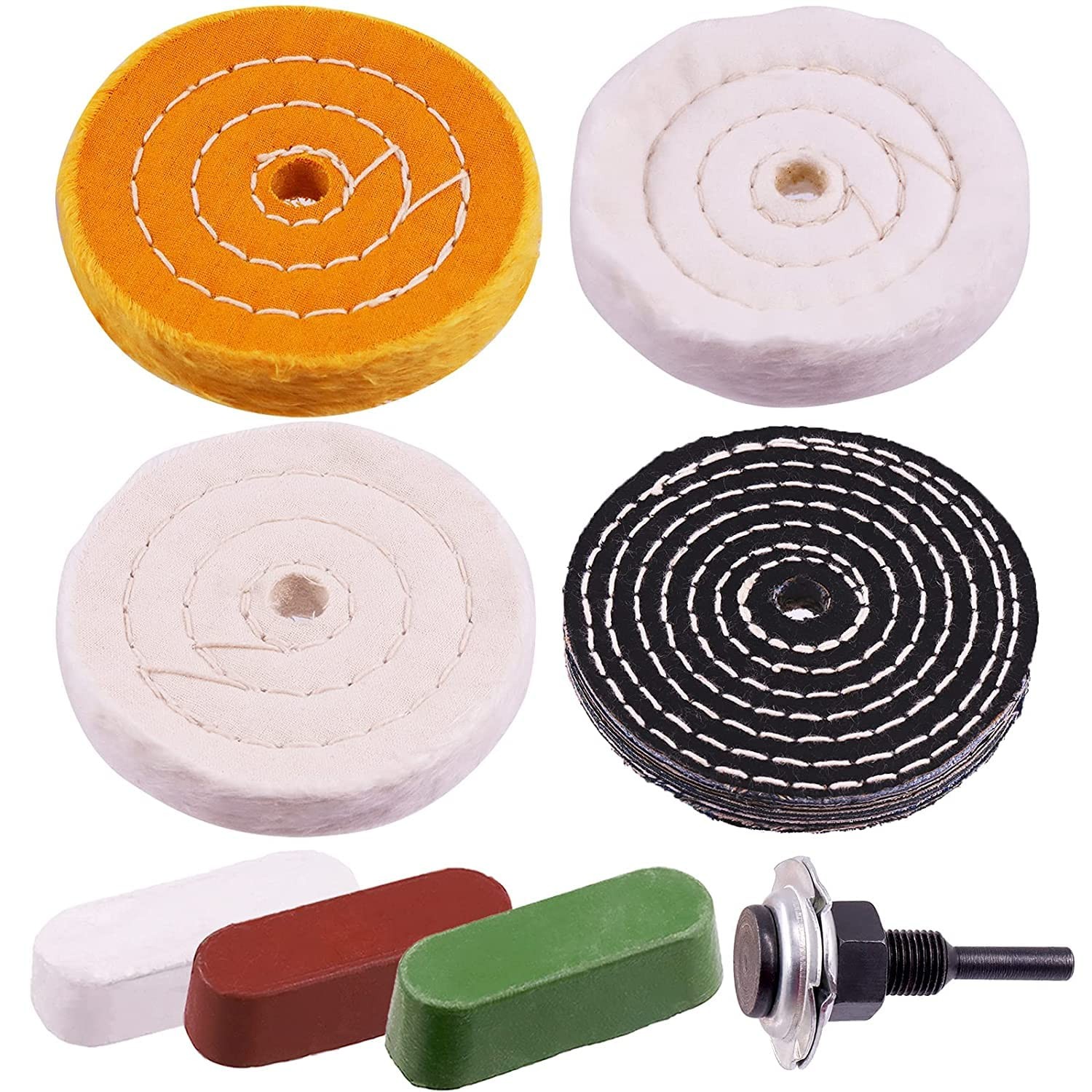 4” Buffing Wheel with Polishing Compound and 1/4” Shaft Drill Adapter Set, 8 …