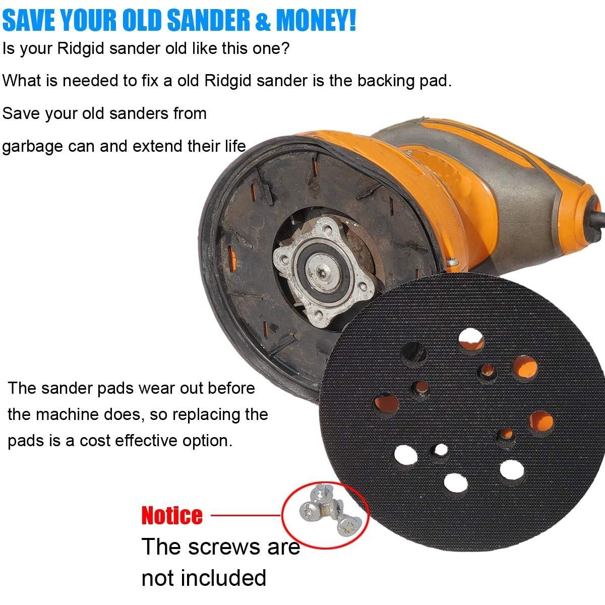 5 Inch 8 Hole Hook and Loop Sander Pad for Ridgid R2600 R2601