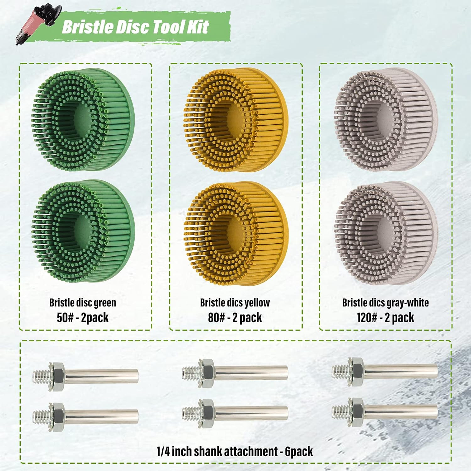 2 Inch Bristle Disc,6 Pieces Bristle Disc Grade – 120# 80# 50# Grit Abrasive Coa