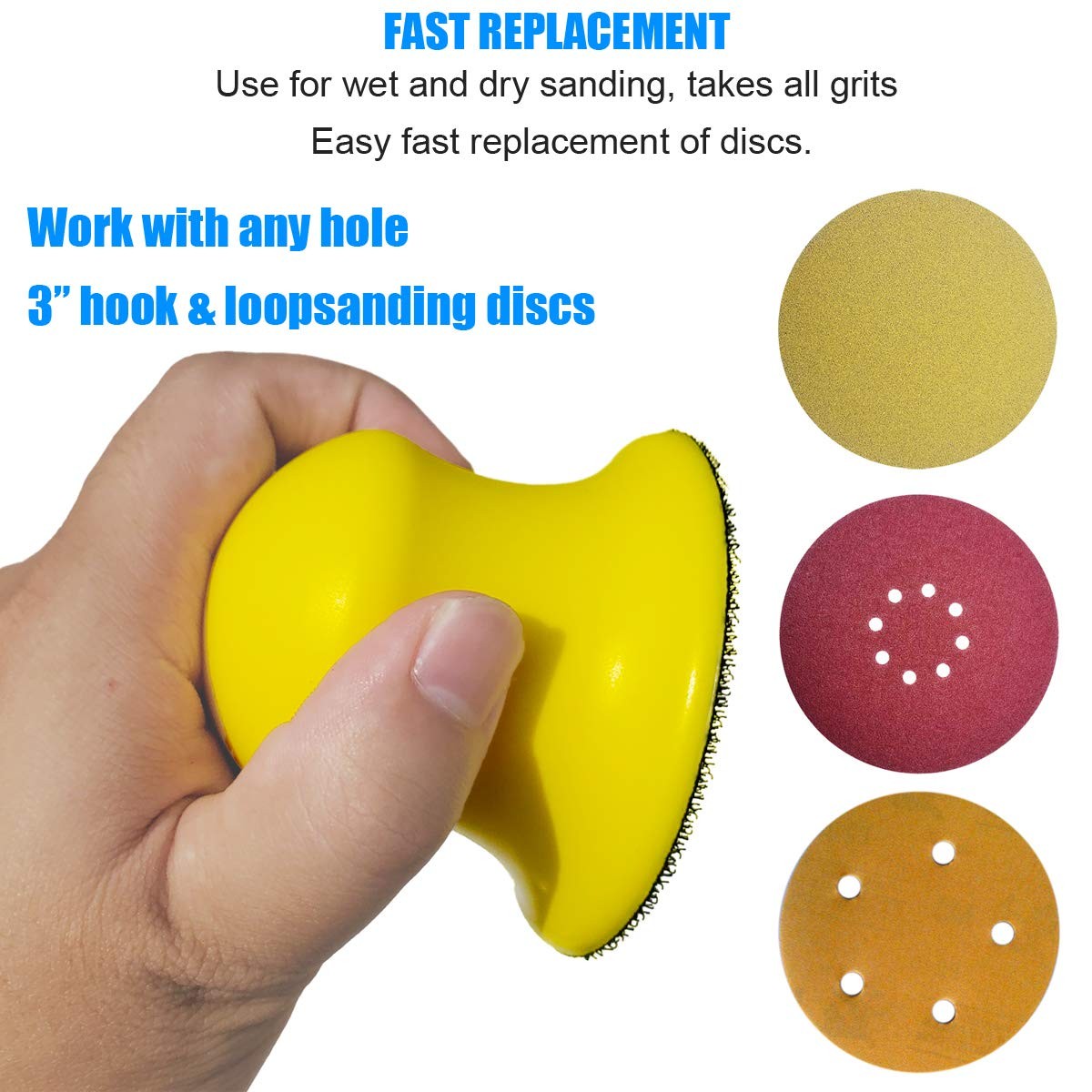 Tockrop 2 Pack 3″ Round Hand Sanding Blocks for 3 Inch Hook and Loop discs Id…