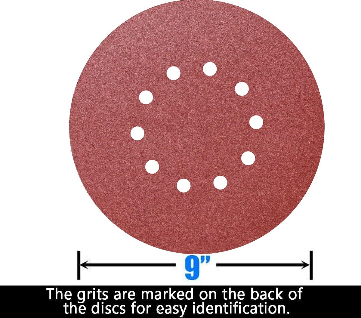 50 Pcs 9-Inch 6-Hole Hook-And-Loop Sanding Discs Sander Paper For Drywall Sander