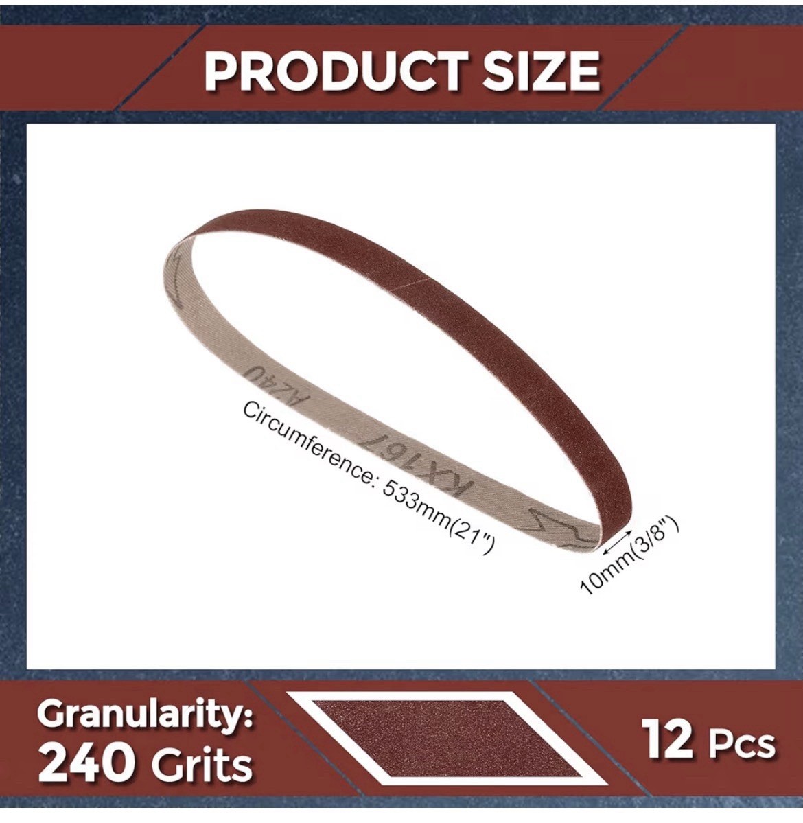 12 Pcs Sanding Belts 3/8 x 21 Inch 240 Grit Aluminum Oxide