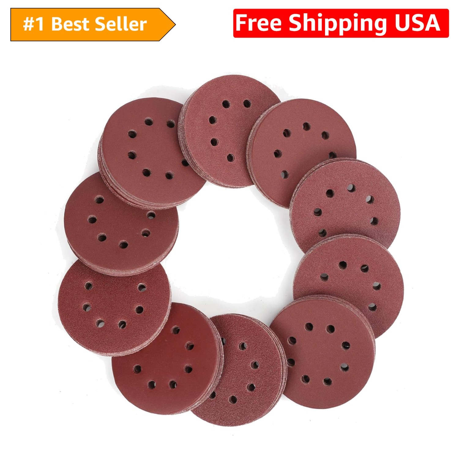150-piece Sanding Discs Set – 5-Inch 8-Hole Sandpaper 10 Grades Include 60, 8…