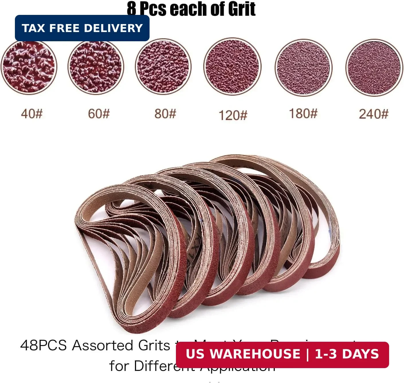 48 PCS 1/2 x 18 Sanding Belts, 1/2×18 Aluminum Oxide Sanding Belts for Mini Air