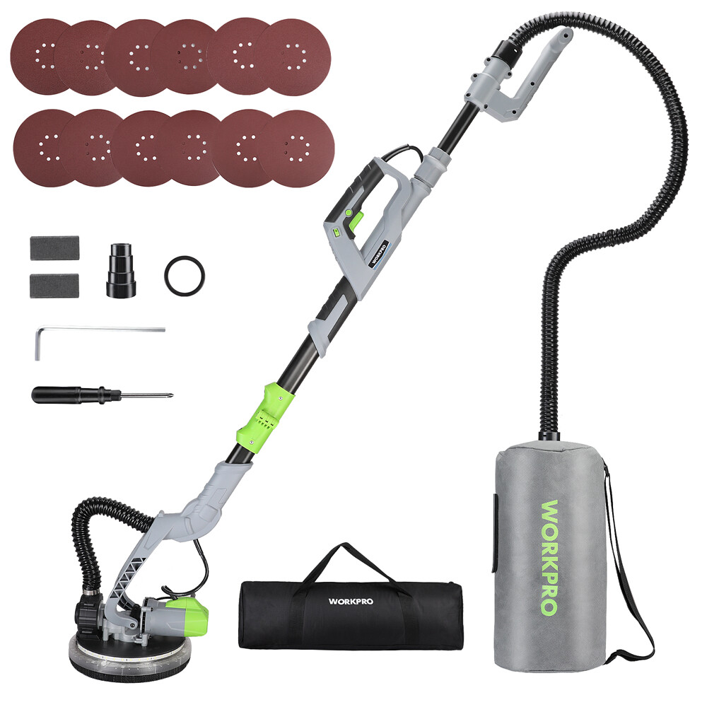 WORKPRO Electric Drywall Sander Kit w/12PC Sandpapers 720W 1100-1850RPM DUSTFREE