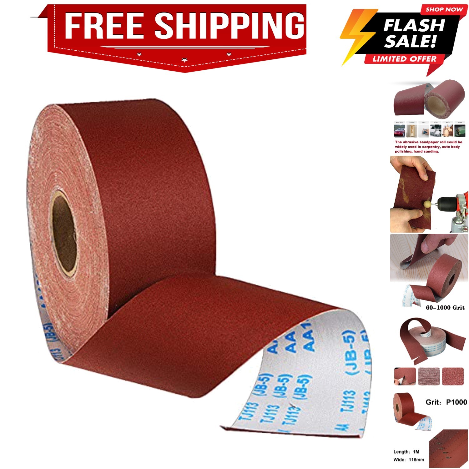 1000 Grit Sandpaper Roll, 1 metre x 115 mm Aluminum Oxide Emery Cloth Abrasiv…
