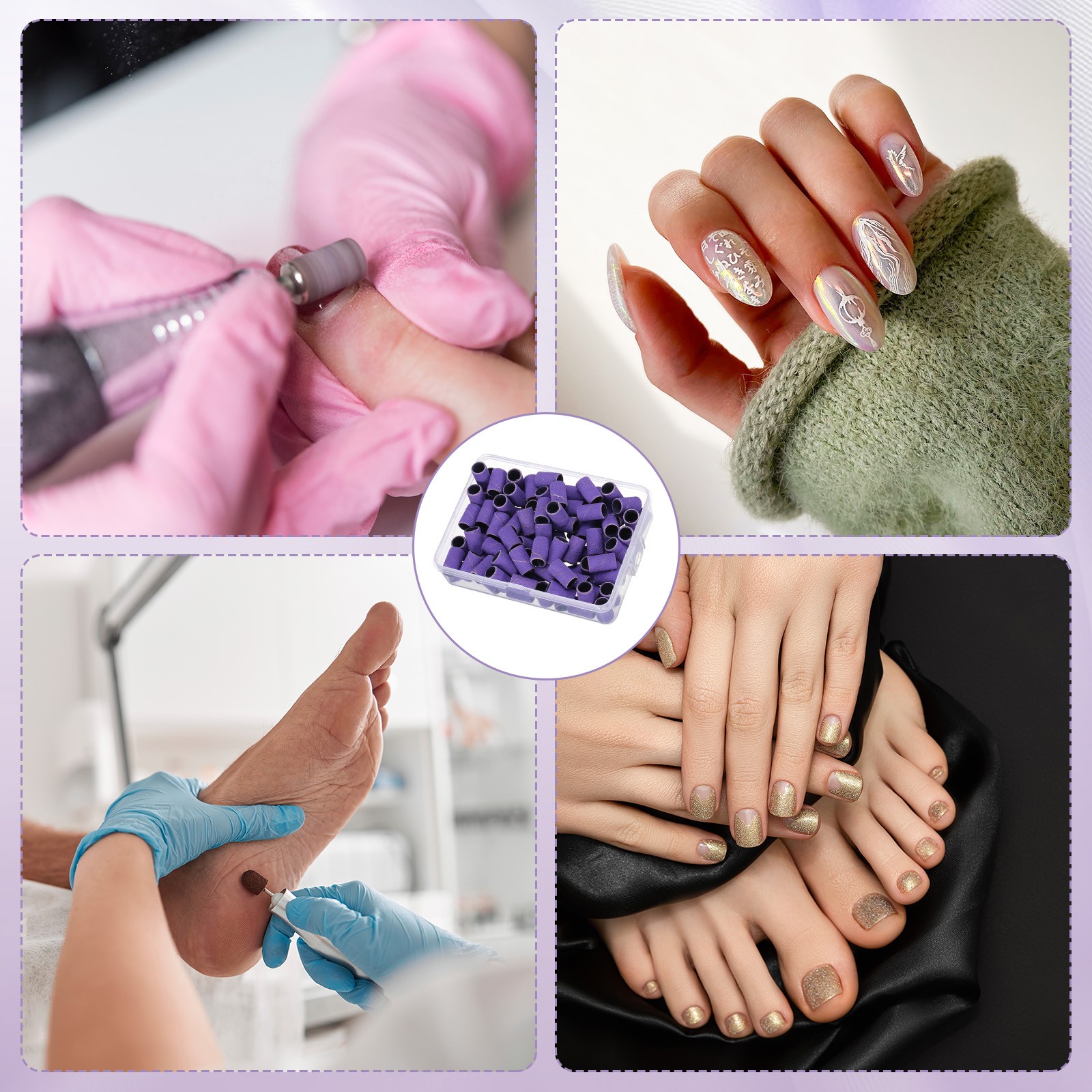100pcs Small Sanding Bands 180 Grit for Nail Drill Bits Purple