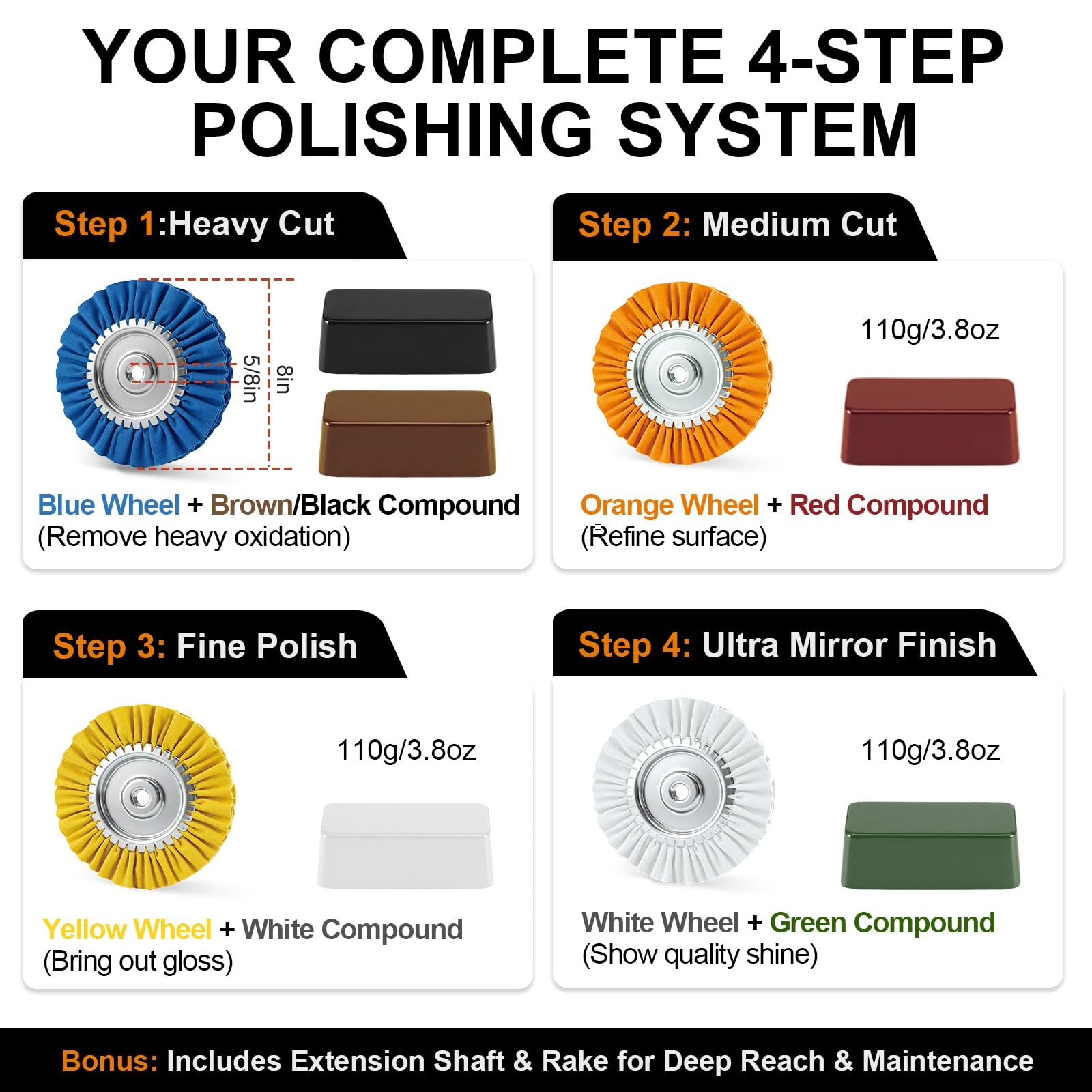Wewink Plus Upgrade 8″ Airway Buffing Wheel, 11Pcs Aluminum 8 inches