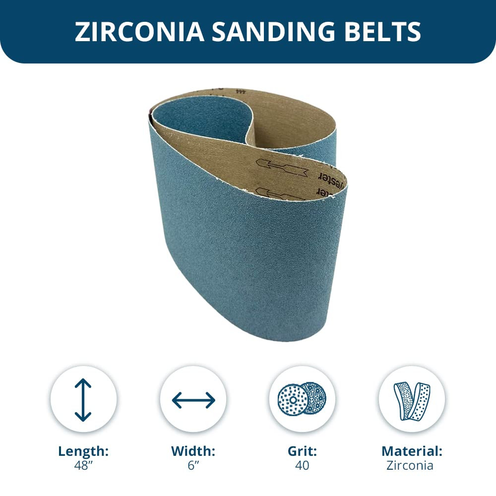 6 x 48 Inch Sanding Belts with Zirconia Grains, Sand Paper 2 Pack, 40 Grit