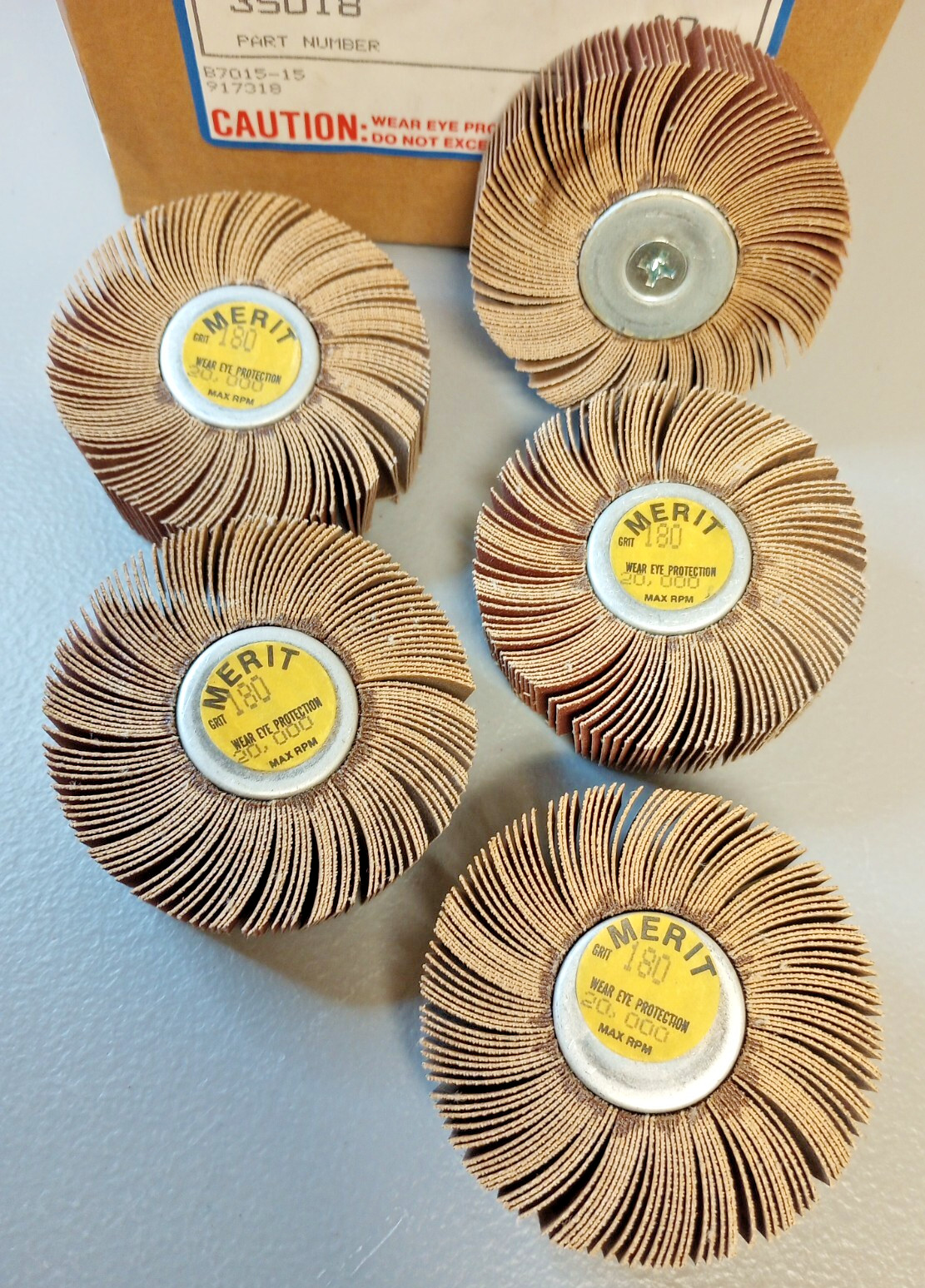 (5 Pack) MERIT Miniature Flap Grinding Wheel 180 GRIT GRIND-O-FLEX THREAD 35018