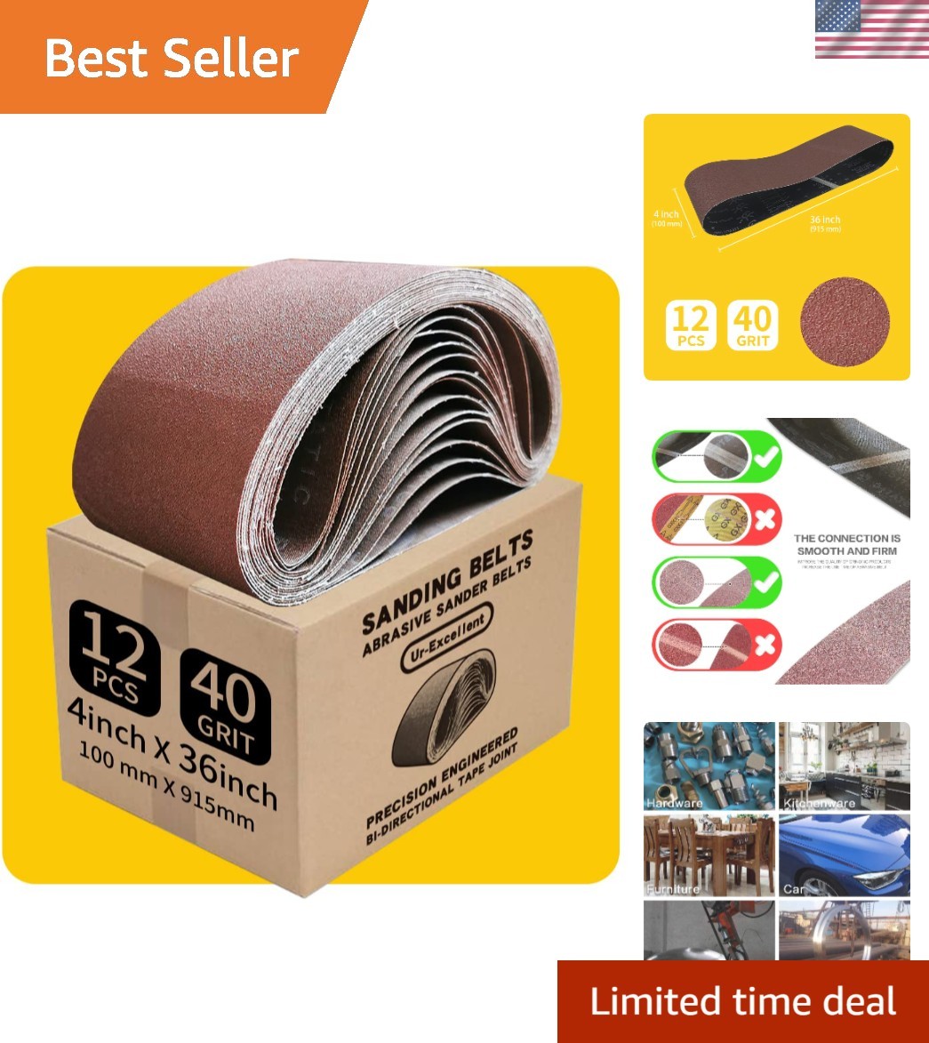 Antistatic 40 Grit Sanding Belts – 4 x 36 Inches, 12 Pack for Versatile Use