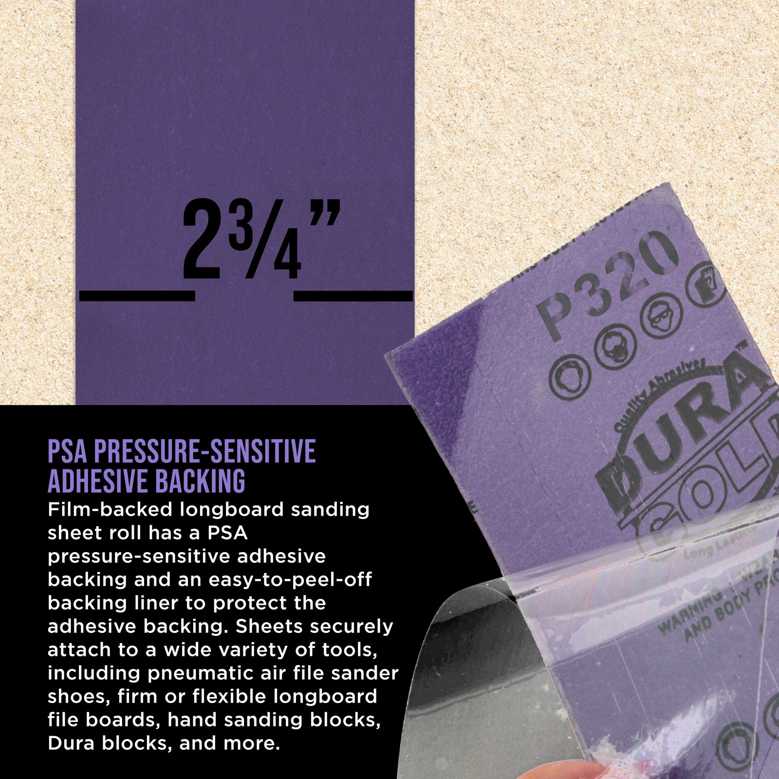 320 Grit Purple Ceramic 2.75″ x 20 Yard Roll Self Adhesive Longboard Sandpaper