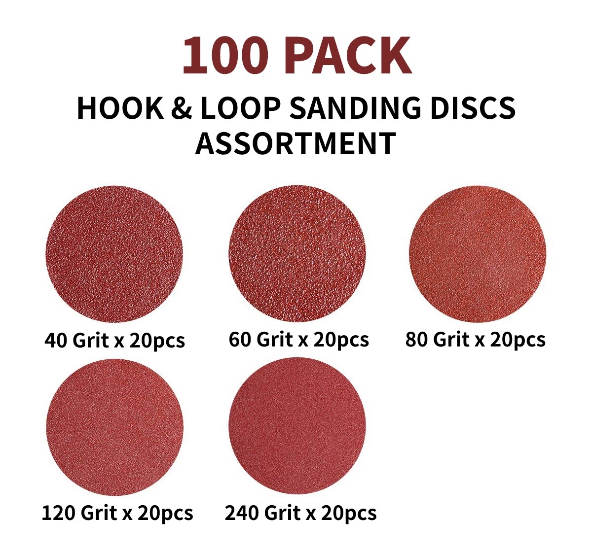 100PC 40 60 80 120 240 Grit 5 inch Sanding Discs Hook Loop 8-Hole Orbital Sander
