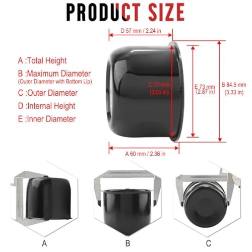 4 Pack 3 inch Wheel Center Caps Plastic Push Through 3.03″ Hub 2.36″ H Black