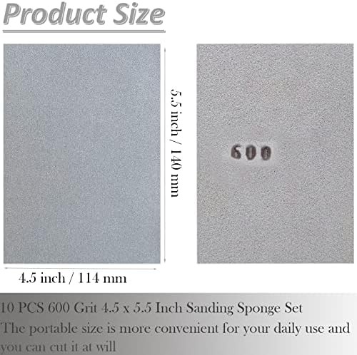10 PCS 600 Grit 4.5 x 5.5 Inch Sanding Sponge Set, Wet or Dry Hand Sanding Spong