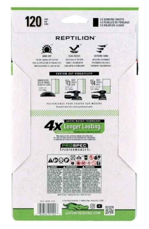 Gator Reptilion CeraMax 5.5″ x 9″ Ceramic Alumina Sanding Sheets 120 Grit 6 Pack