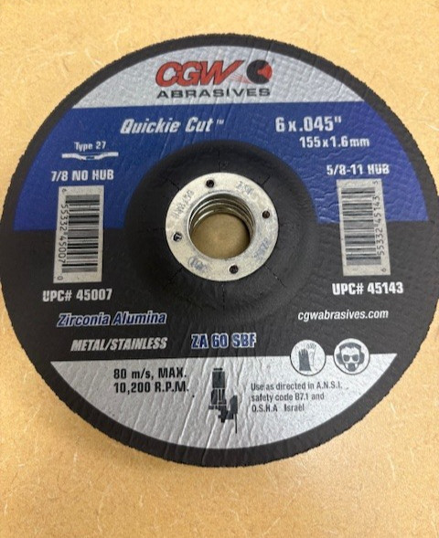 CGW 45143 6 x .045 x 5/8-11 27 ZA60-S-BF Quickie Cut – 10 Pack