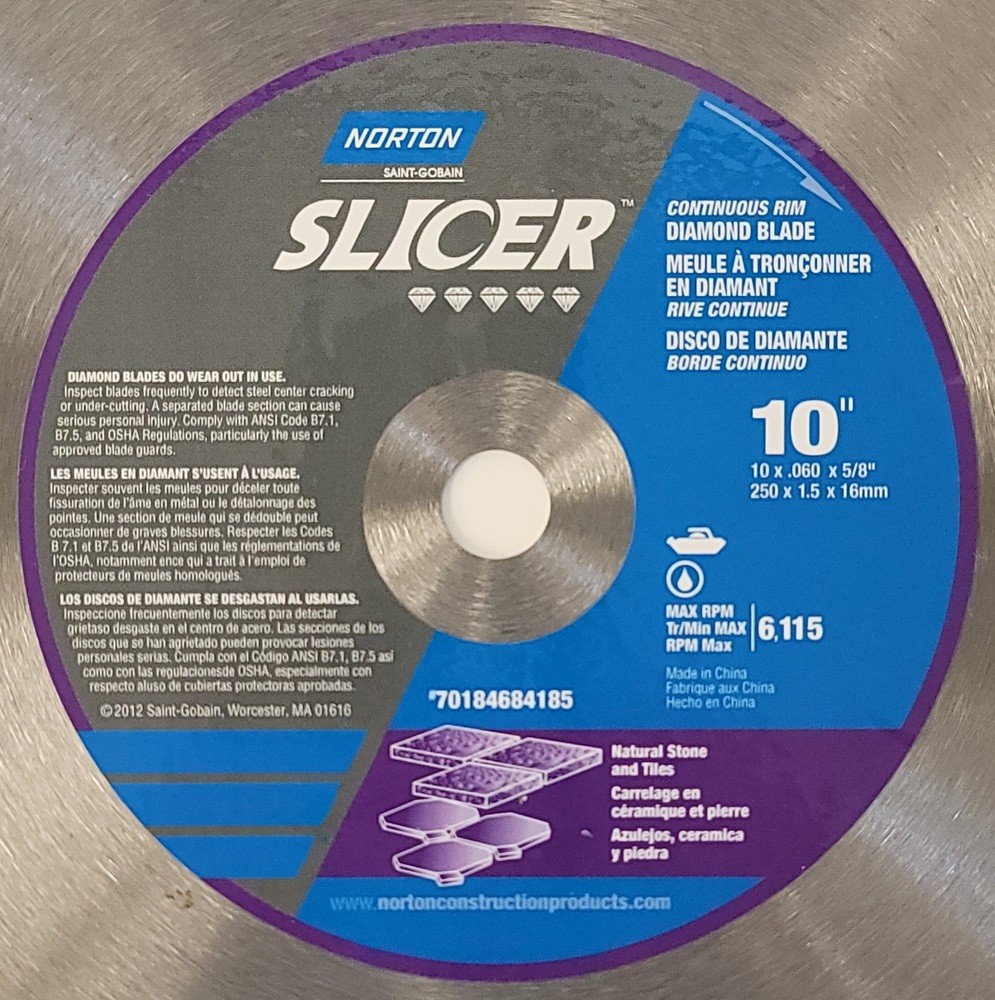 Norton 10″ Slicer Continuous Rim Diamond Blade – 10x.060×5/8″ (250×1.5/16mm)
