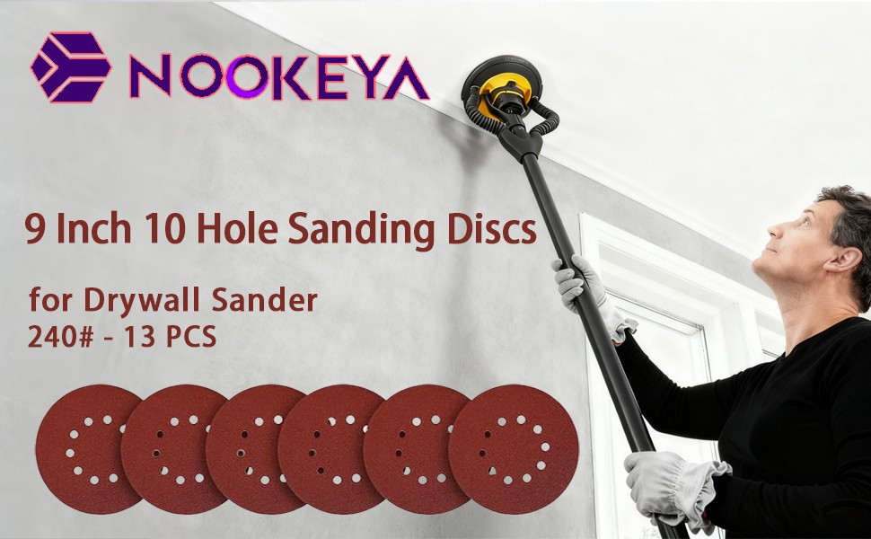 9 Inch 10 Hole Sanding Discs for Drywall Sander – 13 Pack of 240 Grits Drywall