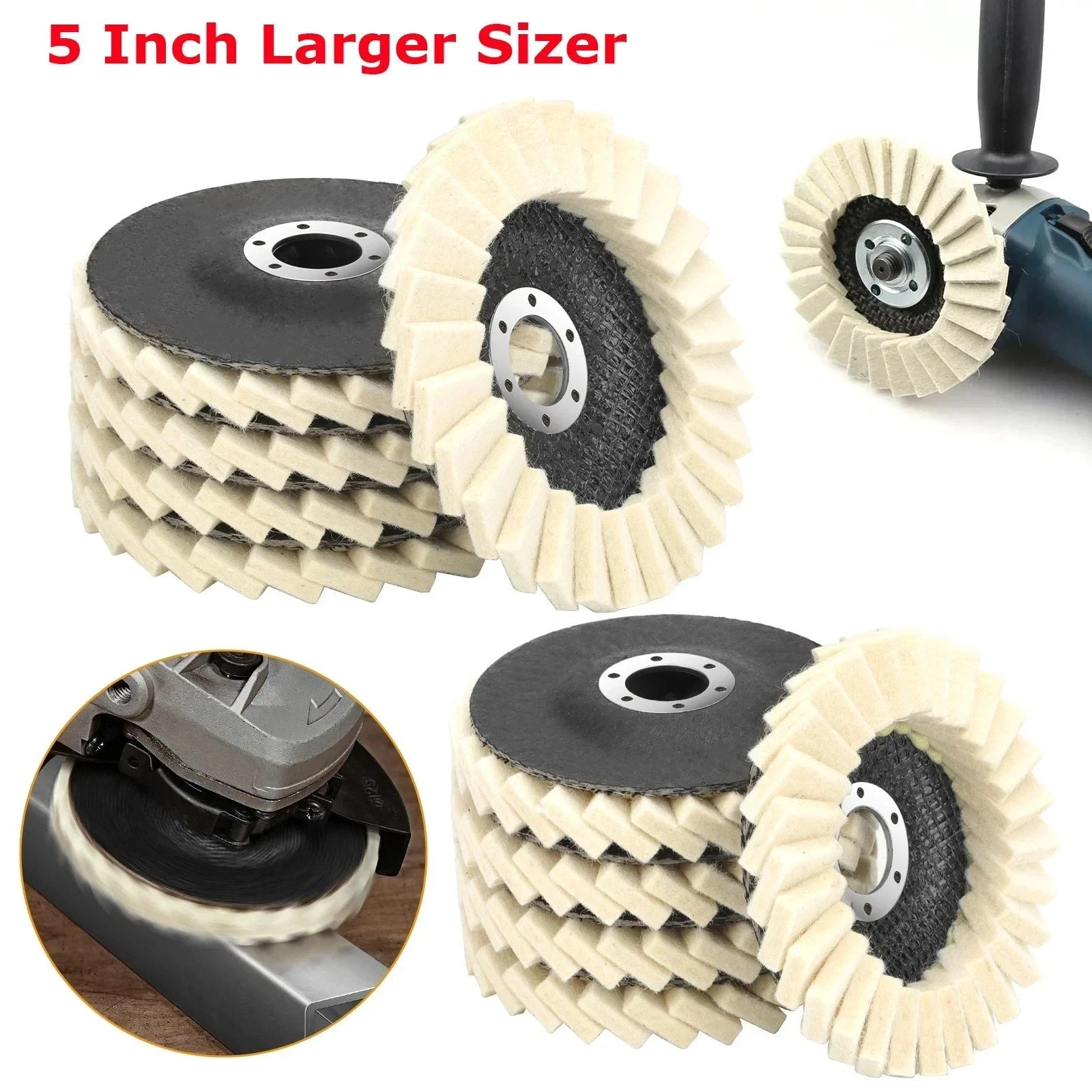 5pcs 4.5/5″ Felt Flap Disc Wool Polishing Buffing Wheel Pad for Metal Stone Wood
