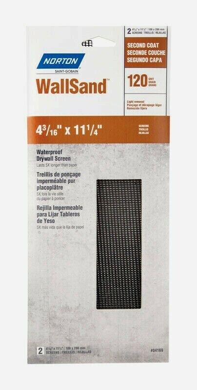Norton WallSand WATERPROOF DRYWALL SCREEN 2pc 120 Grit Silicon Carbide 04169 NEW