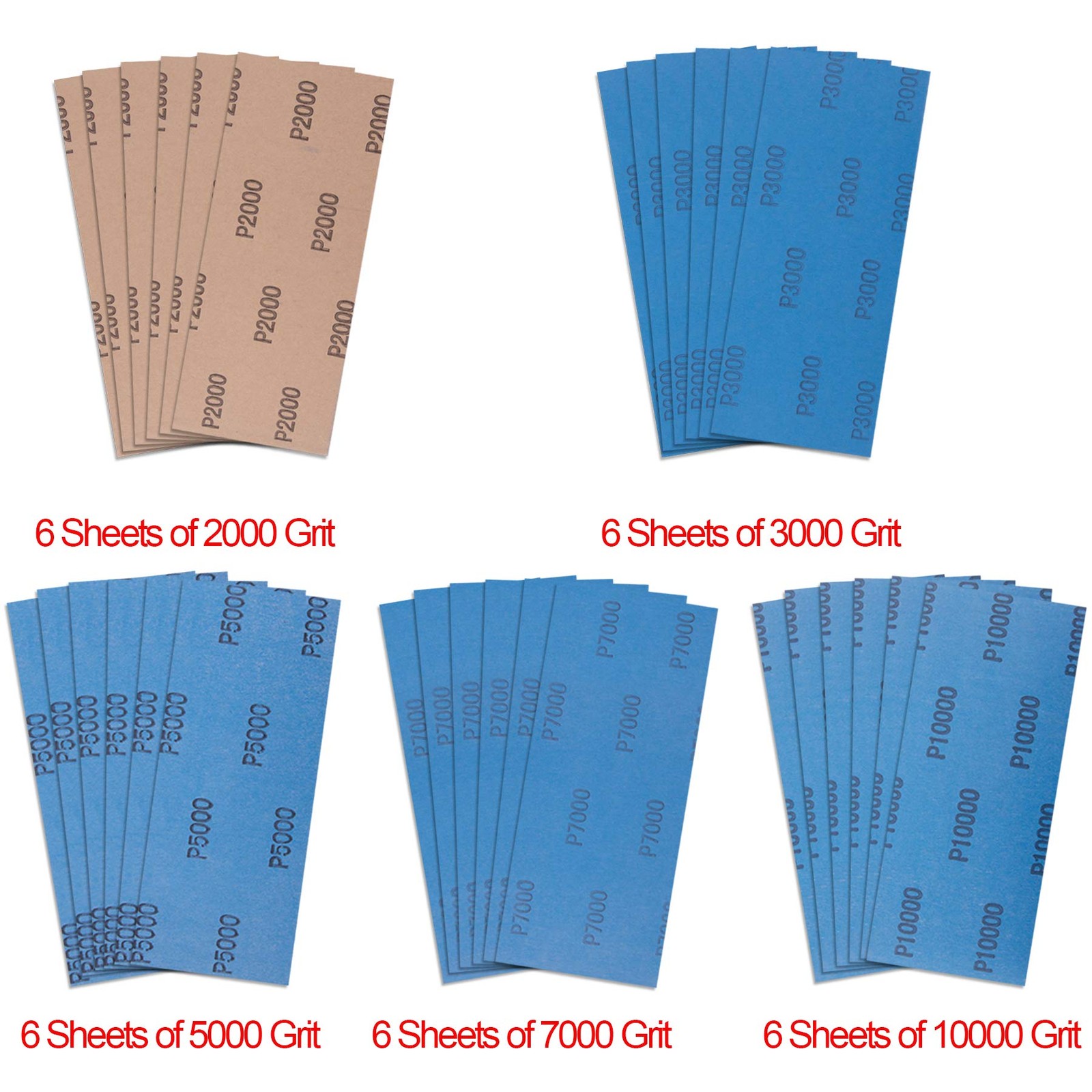 Abrasive Sandpaper 30Pcs, 2000 3000 5000 7000 10000 Grit, Auto Gray