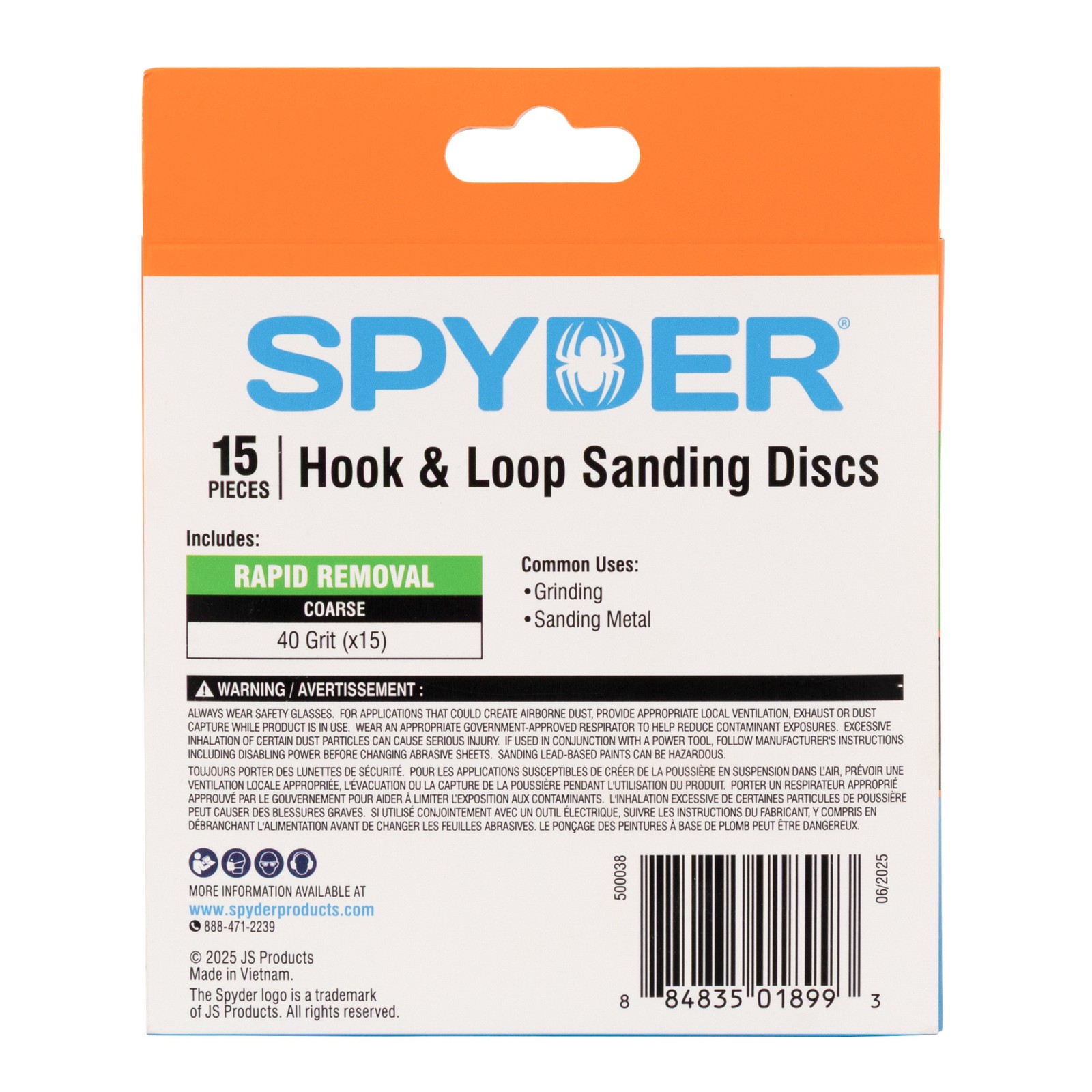 Spyder 5 in. x 8-Hole 40 Grit Ceramic Sanding Discs 15-Pack 500038