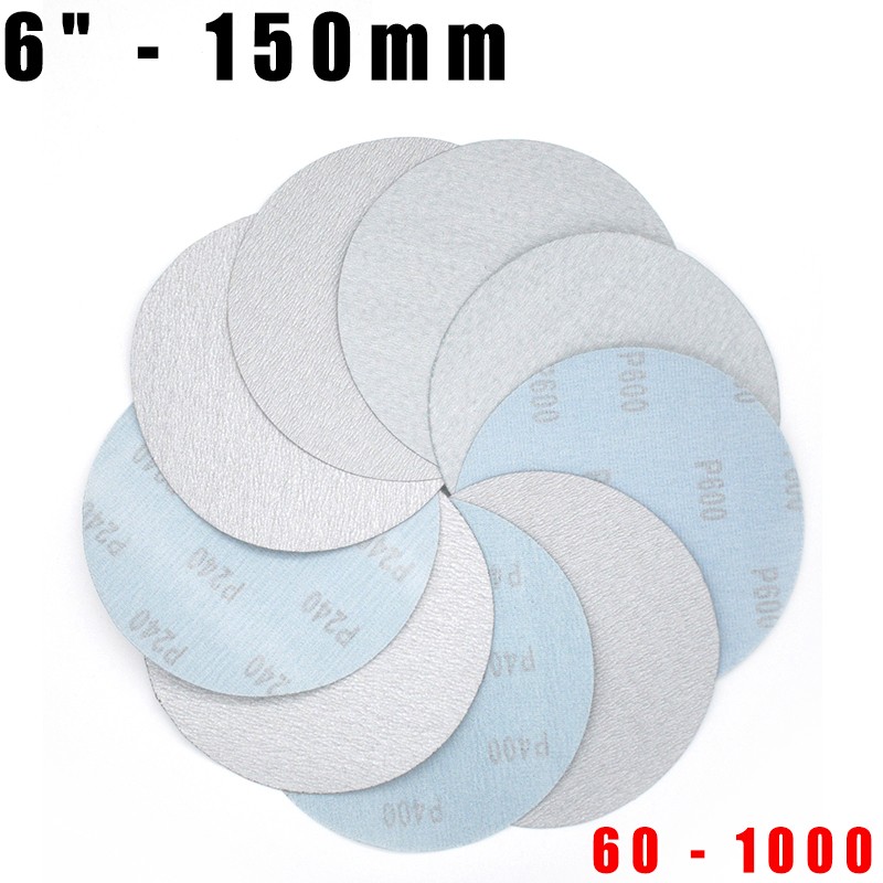 6″ – 150mm Dry Sanding Disc Sandpaper Hook & Loop Pad Sheet Grit 60 – 1000 White