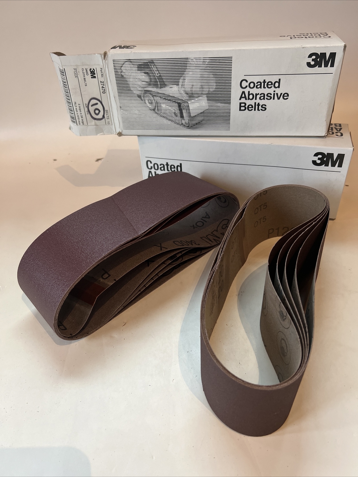 (20) 3M SANDING BELTS , 120 Grit 27470 , 3 In/po x 24 In/po 76,2 mm x 610 mm