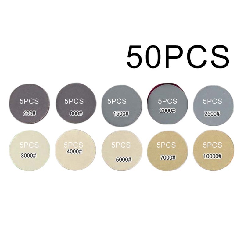 50pcs 3in Sanding Discs Pads 60-10000 Grit 75mm Type Wet/ Dry Sandpaper Discs