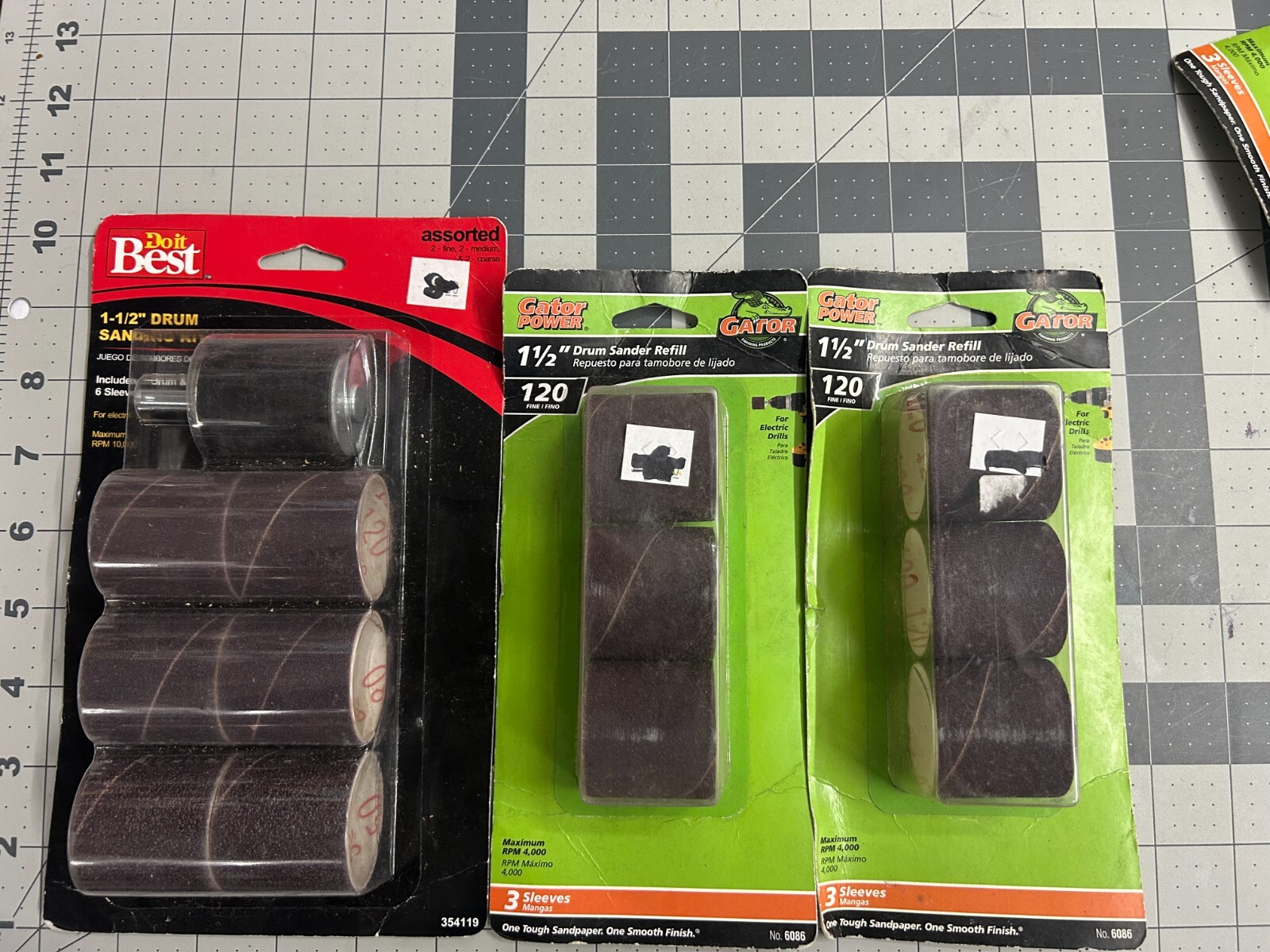 NOS 3-pack lot Do it Best 1-1/2″ Drum Sanding Kit Gator Sleeve refill 120 Grit