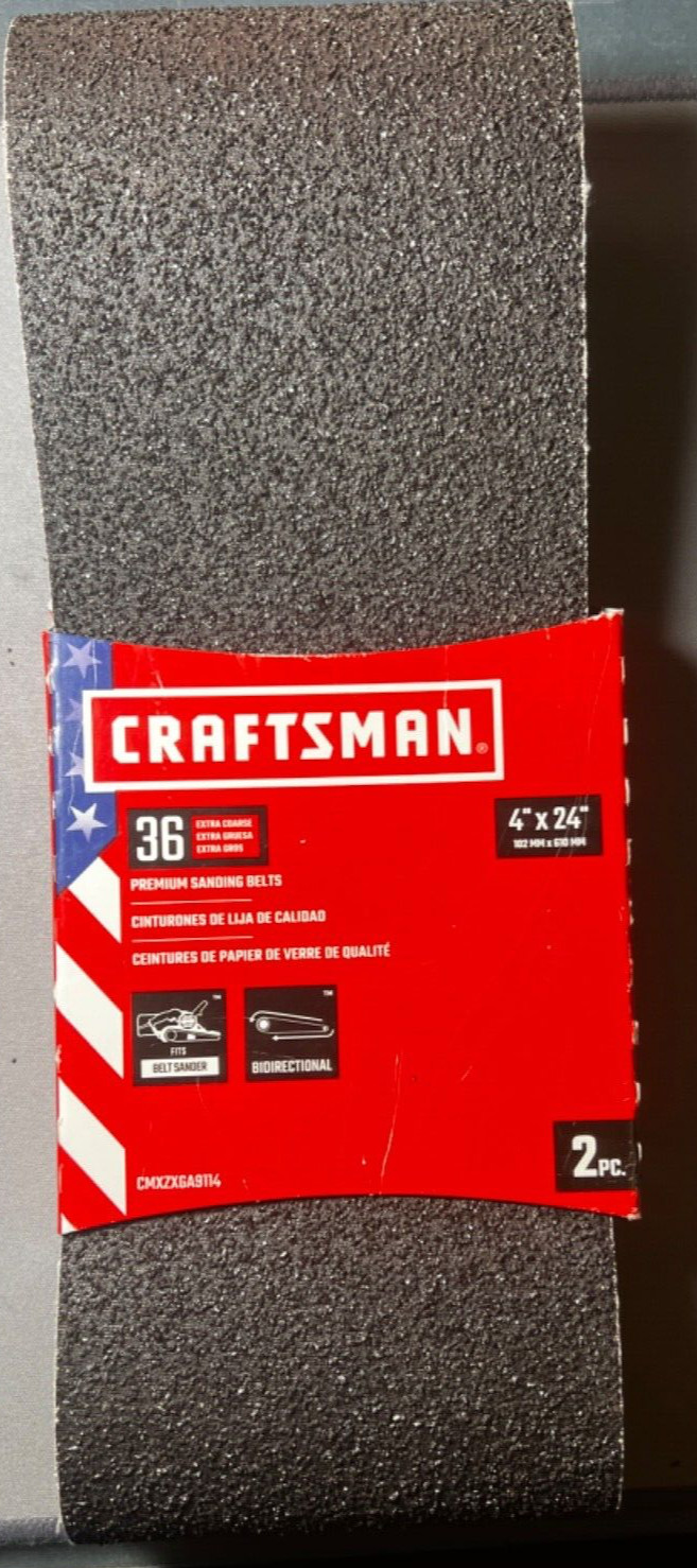 2 Pack Craftsman CMXZXGA9114 4×24 Sanding Belts Extra Coarse 36 Grit Belt Sander