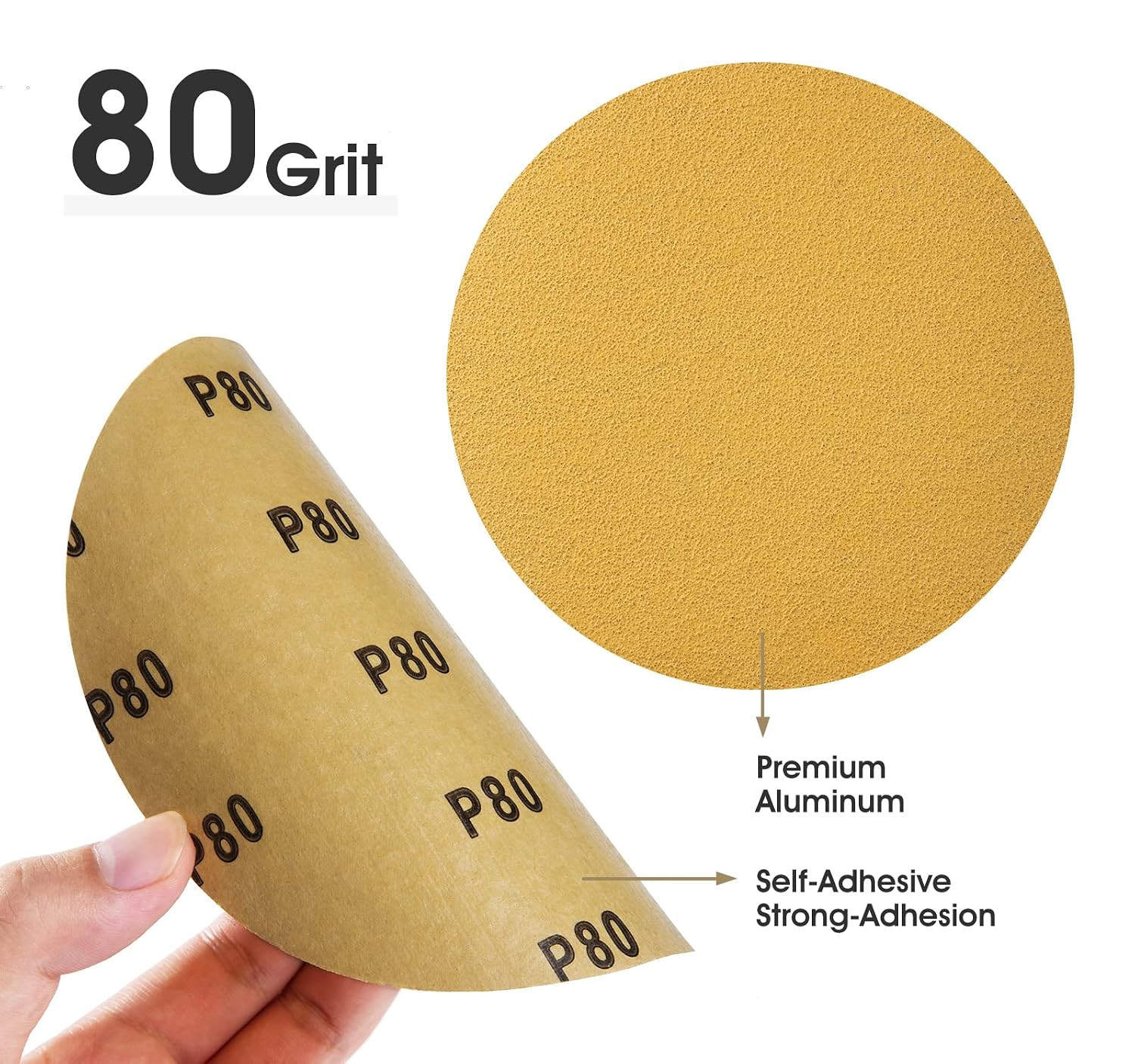 100 PCS 6 Inch Gold PSA Sanding Discs 80 Grit Self Adhesive Sticky-Back Sandpap
