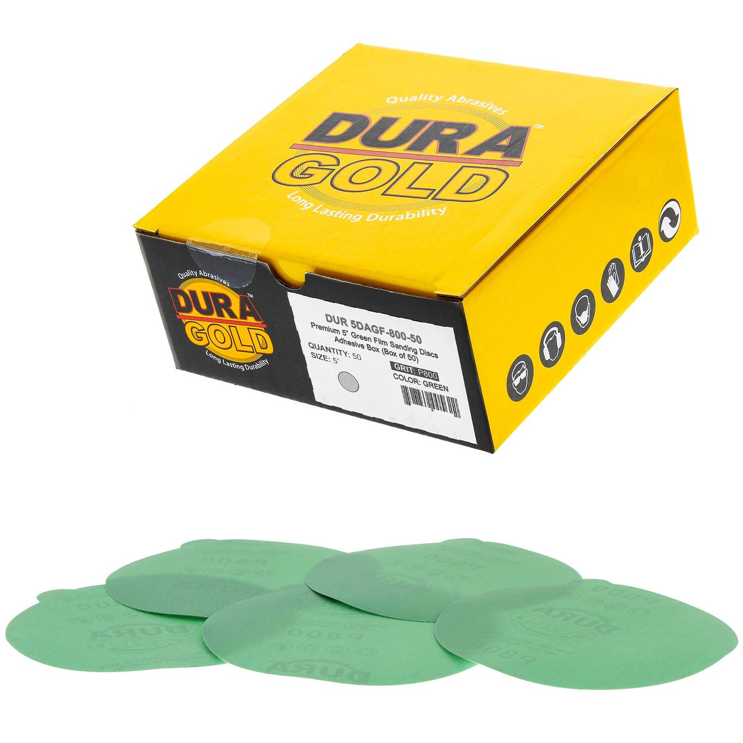 Dura-Gold Premium 5″ Green Film PSA Sanding Discs – 80 Grit (Box of 50)