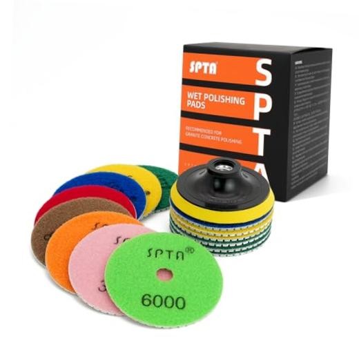 15pcs Diamond Wet Polishing Pads Set, 4 inch, White, 50#-6000#, For Granite,