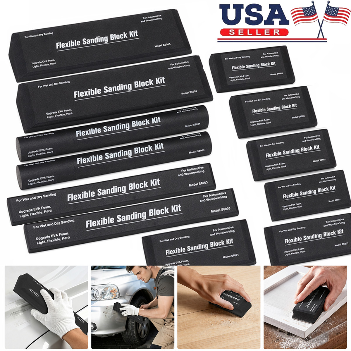 12x EVA Foam Sanding Block Set Wet Dry Sandpaper for Automotive Wood Body Repair