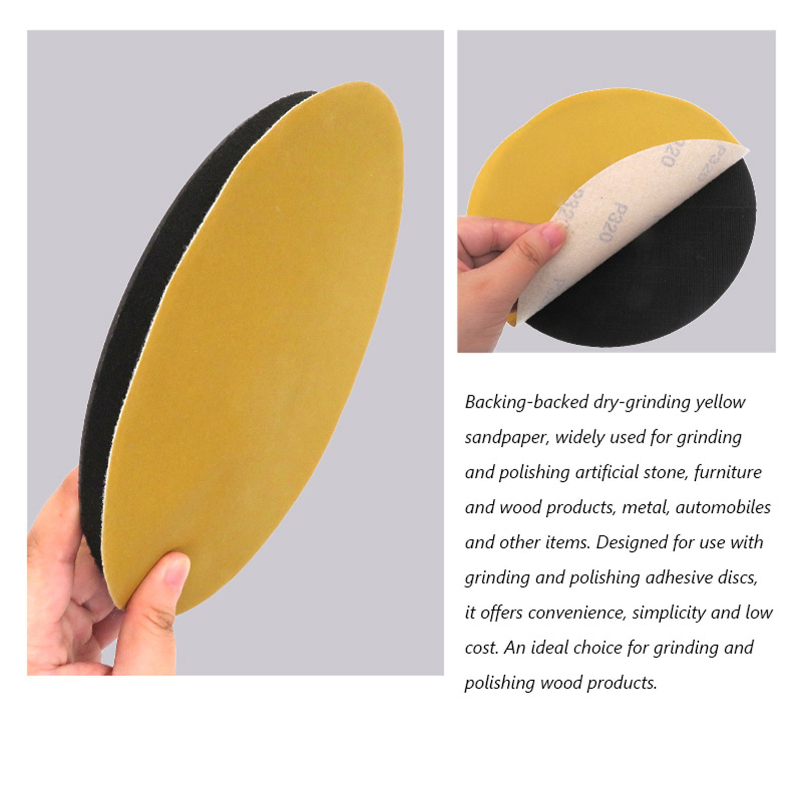 9 Inch 225mm Sanding Discs 40-1000 Grit Hook Loop Sandpaper Yellow Dry Grinding